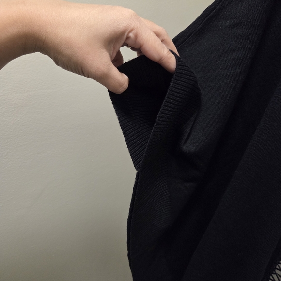 Black Oversized Kimono Cardigan | Open Front Crochet Trim Boho Layering Piece - Picture 5 of 9